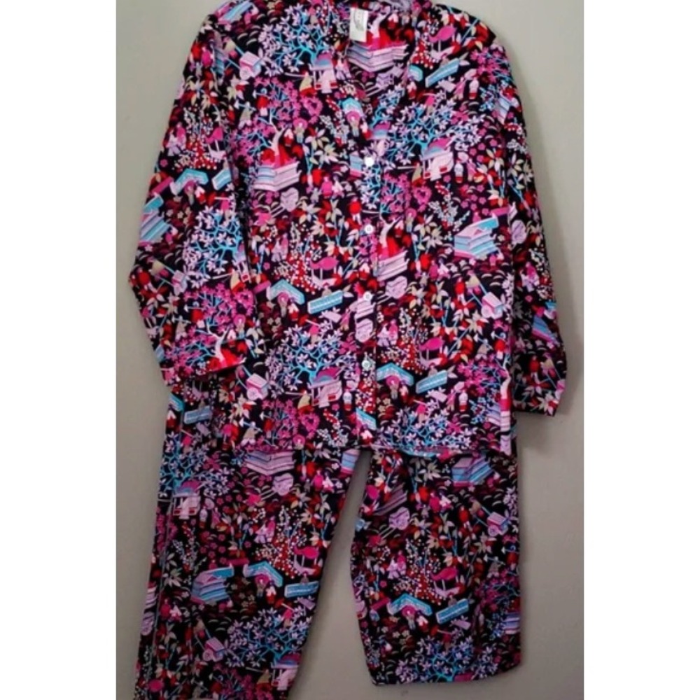 Cruz ORIENTIAL Theme Pajama Set Med Soft Silky Capri Pants /‎ Long Top (Gown)